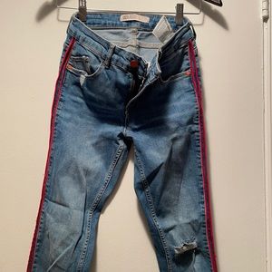 Zara jeans with red stripe